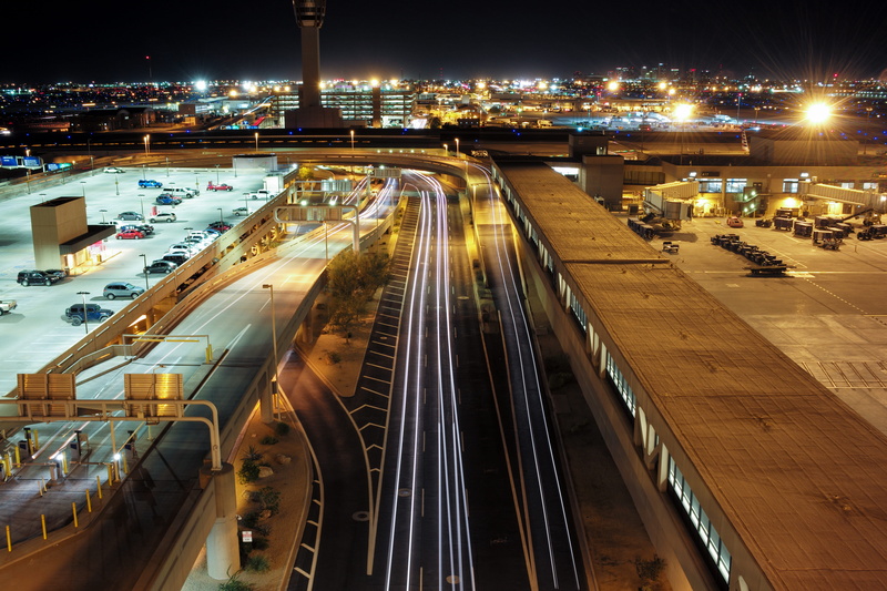 night, outdoors, speed, way, highway, long exposure, light trail, transportation, cityscape, train, sky harbor airport, car, photography, street, exposure