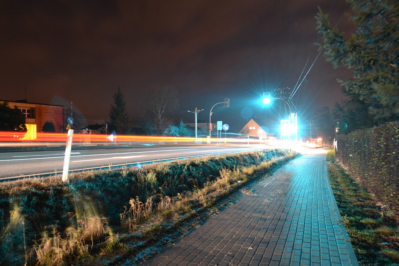 cars, street, road, dusk, light, built structure, downtown, motion, street lights, speed, lighting equipment, houses, urban, street lamps, street light