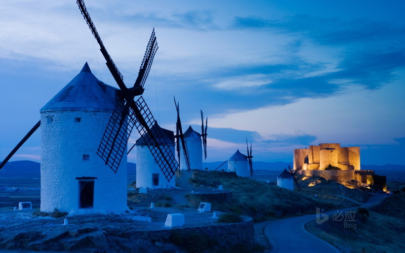 consuegra, sky, house, dusk, alternative energy, cloud - sky, built structure, the past, 1080P, nature, turbine, building, la, environmental conservation