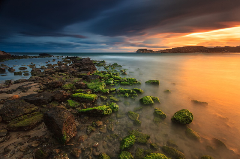 Murcia, clouds, stones, Sea, 1080P, nature, sky, evening, Spain