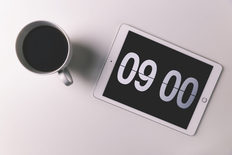 4K, close-up, high angle view, global communications, marketing, coffee cup, text, digital clock, social networking, work, technology, connection, internet
