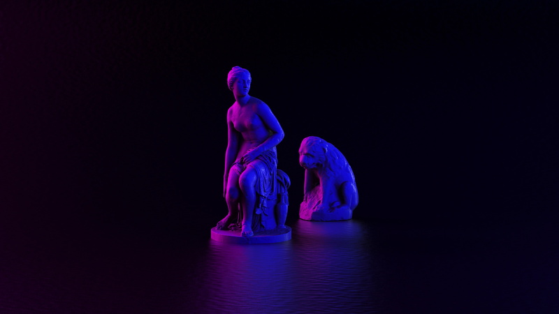 indoors, studio shot, arts culture and entertainment, pink color, 4K, 3d, Neon lights, young adult, balance, render, full length, Dark, purple, nightlife