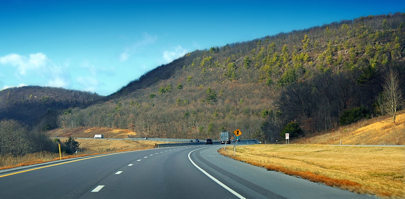 creative commons, concrete, Appalachian Mountains, curve, Interstate 80, sky, tree, outdoors, mountain, Pennsylvania, landscape, forest, road, Lanes, autumn