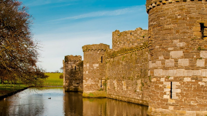 ruins, no people, middle ages, sky, outdoors, tourism, medieval architecture, the past, ruined, moat, wall, fort, tower, water, travel, history, ancient civilization