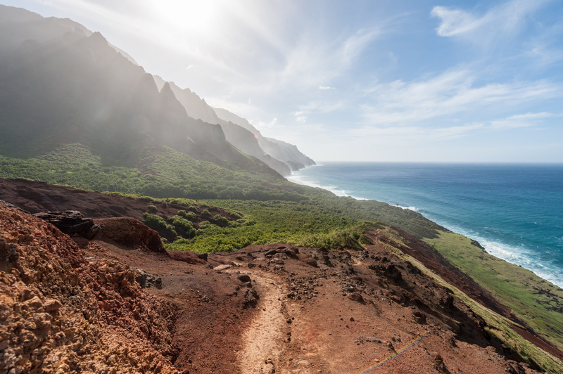 water, land, nature, mountain, 4K, tranquil scene, united states, tranquility, landscape, beach, outdoors, kauai, sky, ocean, idyllic, kalalau, pacific