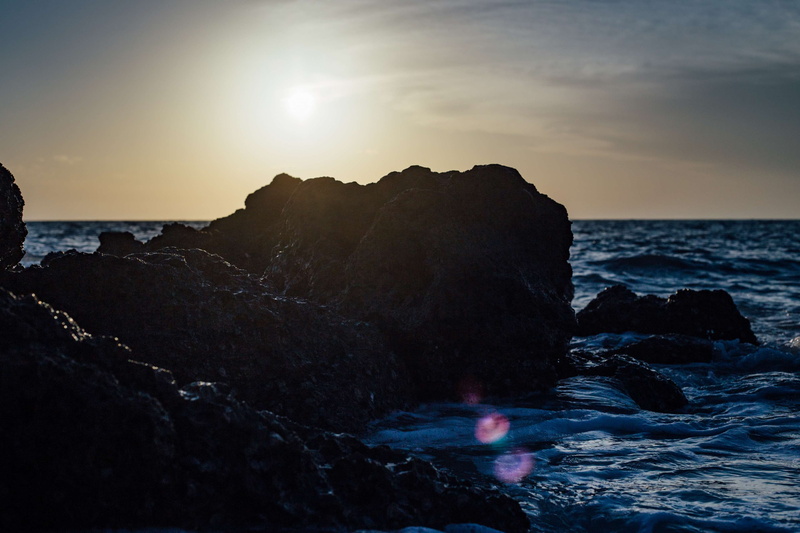 outdoors, no people, rocks, horizon over water, water, 4K, horizon, rock - object, solid, beach, foam, motion, sunrise, rock, waves, sea, tranquil scene