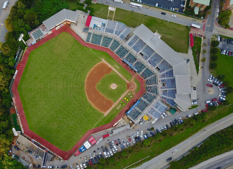 team sport, playing field, tree, building exterior, tennessee, chattanoogalookout, photo, baseball field, architecture, built structure, baseball, high angle view