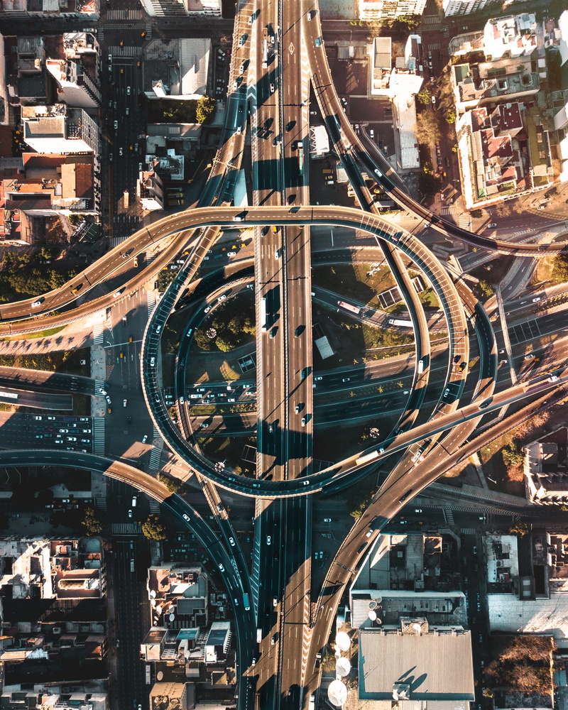 motor vehicle, beautifulcitiy, road, cars, building exterior, elevated road, multiple lane highway, drone, buenos aires, complexity, architecture, city