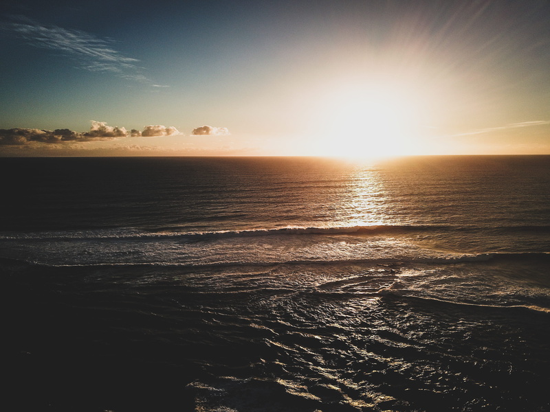 dusk, nature, outdoors, reflection, sunlight, light, beauty in nature, waterfront, tranquility, water, golden, horizon, ocean, 4K, aerial, sunset, red sky