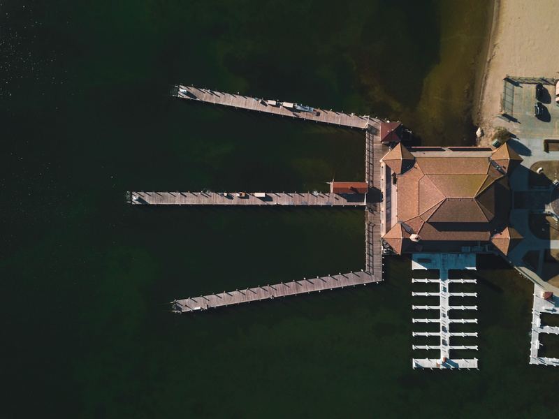 pier, pattern, drone, copy space, mavic pro, house, water, construction industry, built structure, dji, wood - material, low angle view, old, aerial, building exterior