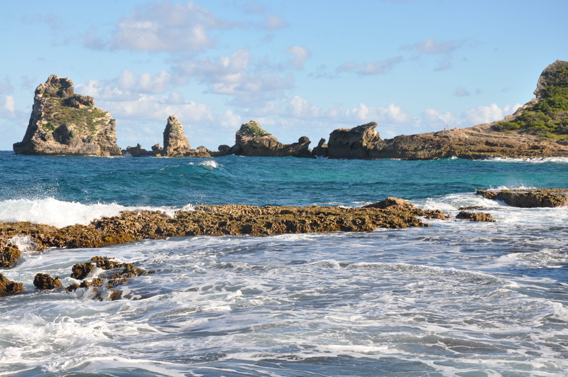 wave, guadeloupe, rock, island, side, beach, 4K, solid, ocean, tranquil scene, stack rock, day, rock formation, beauty in nature, water, outdoors, motion