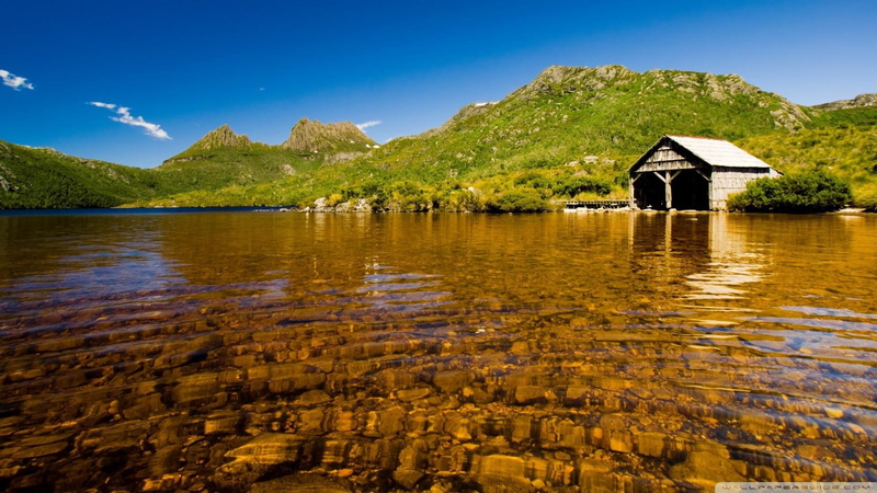 nature and landscapes, 1080P, lake, boat house, clear, rocky bottom, crystal