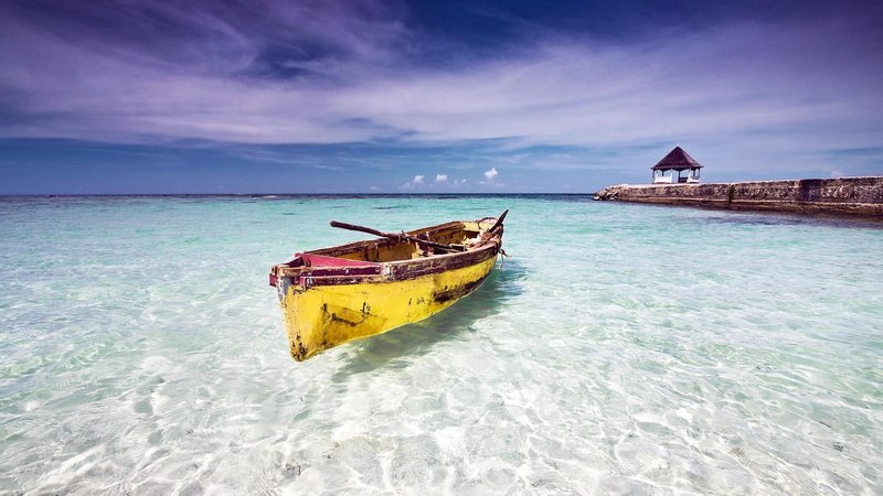 caribbean, clear, boat, crystal, sea, pier, 1080P, nature and landscapes