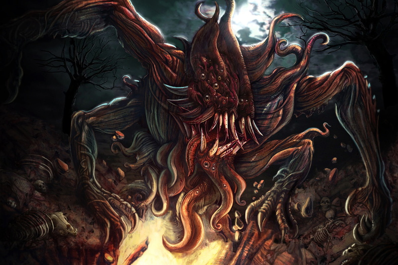Monster, by Walter Brocca, Night, Necronomicon, Humwawa, Illustration, Characters, 1080P, The demon, Walter Brocca, Creatures, Teeth, Fiction