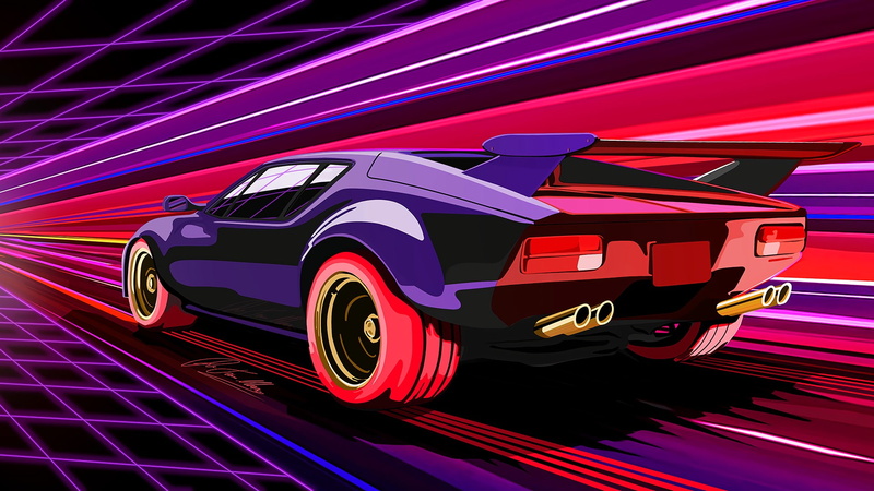 Retro style, DeTomaso Pantera, car, 1080P