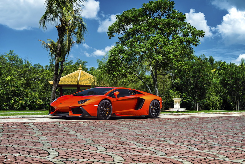 Front, Brightly, Aventador-V, Lamborghini, Exotic, Vorsteiner, LP740-4, 1080P, Zaragoza, Supercar, Colored, Orange