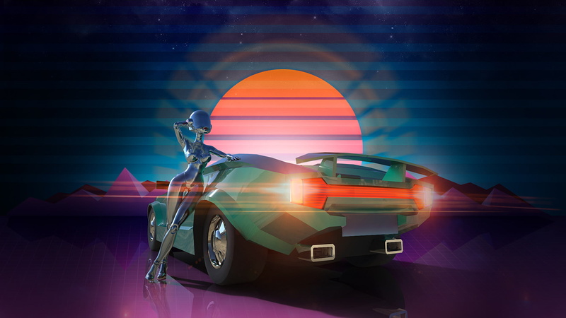 vehicle, Retro style, mode of transportation, studio shot, black, still life, multi colored, architecture, wall - building feature, green, digital composite