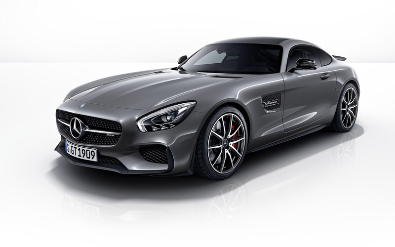 modern, silver colored, no people, copy space, vehicle, black color, wheel, white background, studio shot, chrome, Mercedes-AMG GT, indoors, mode of transportation