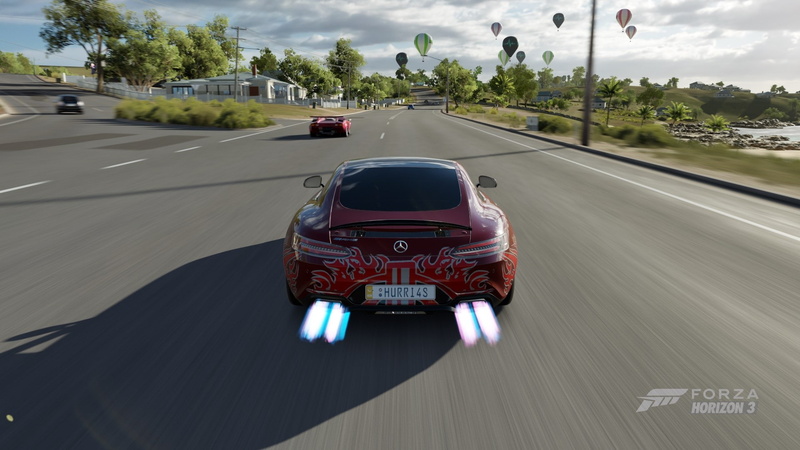 supercars, car, forza horizon 3, sports car, road marking, marking, speed, blurred motion, city, road, transportation, day, tree, land vehicle, mode of transportation