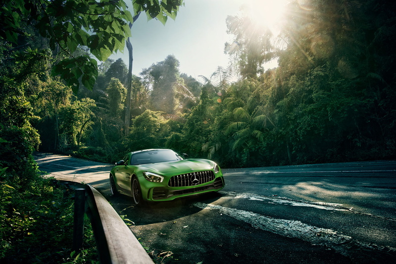Supercar, Mercedes-Benz AMG GT, Mercedes-Benz, Tree, Mercedes-Benz AMG, Green Car, Sport Car, Road, 1080P