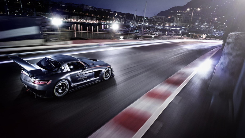 sls, motion, 1080P, cars, car, race, mercedes, gullwing, amg, night, blur, hd