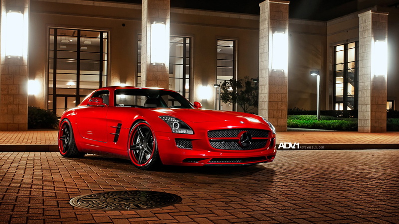 1080P, mercedes, hd, cars, amg, sls, red, lights, benz, car, gullwing