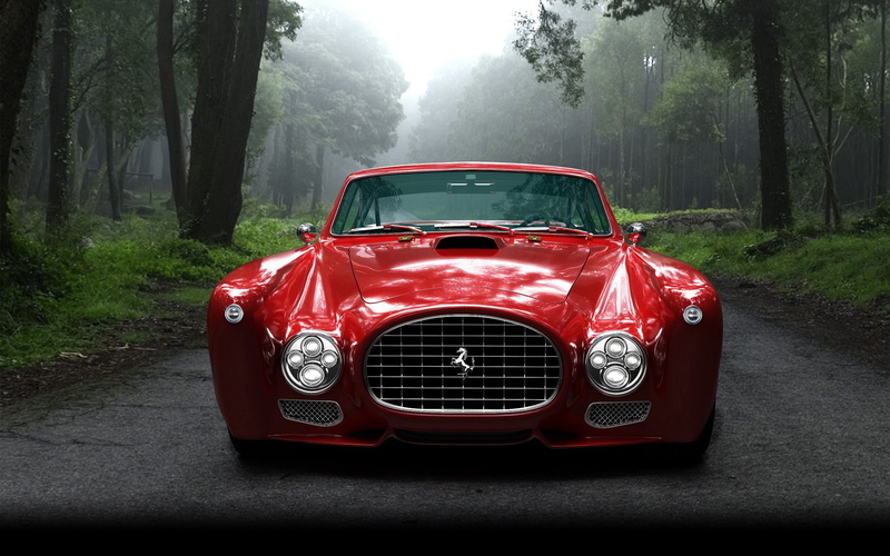 red, Ferrari, front view, day, headlight, nature, land, land vehicle, plant, motor vehicle, Red Cars, car, 1080P, mode of transportation, wet, no people