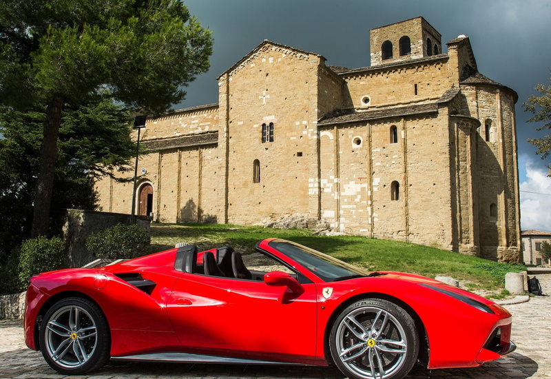 architecture, building exterior, residential district, motor vehicle, day, ferrari, transportation, spider, plant, the past, no people, nature, 720P, building