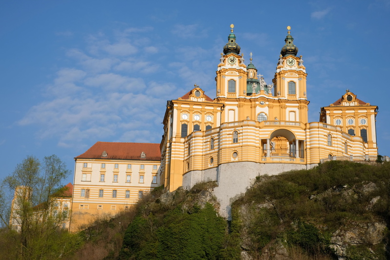 5K, baroque building, abbey, tree, the past, pin melk, built structure, unesco world heritage, travel destinations, travel, history, low angle view, building exterior