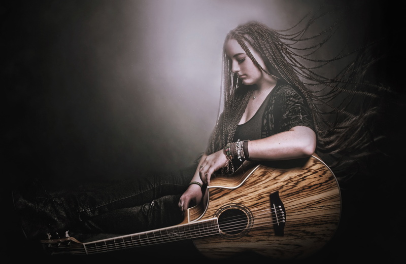 hairstyle, one person, acoustic guitar, 4K, women, hair, musician, indoors, long hair, arts culture and entertainment, musical equipment, young adult