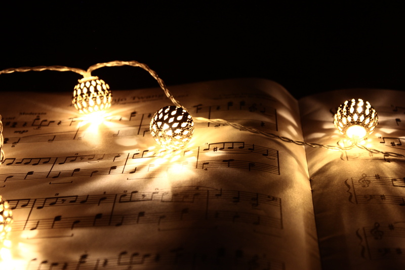 indoors, atmospheric, lighting equipment, gold colored, song book, bright, decoration, loving, shadow, atmosphere, love, music, book, mood, mystical, romantic