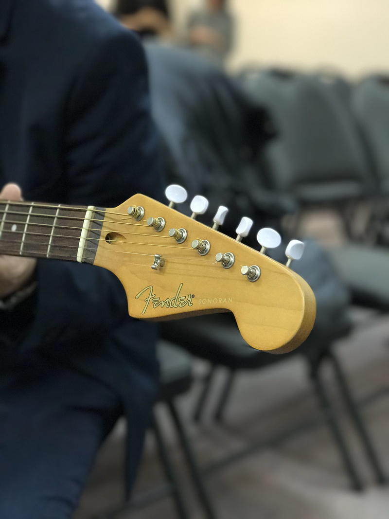 plucking an instrument, guitar, headstock, musician, one person, midsection, string, focus on foreground, skill, music, musical equipment, musical instrument string