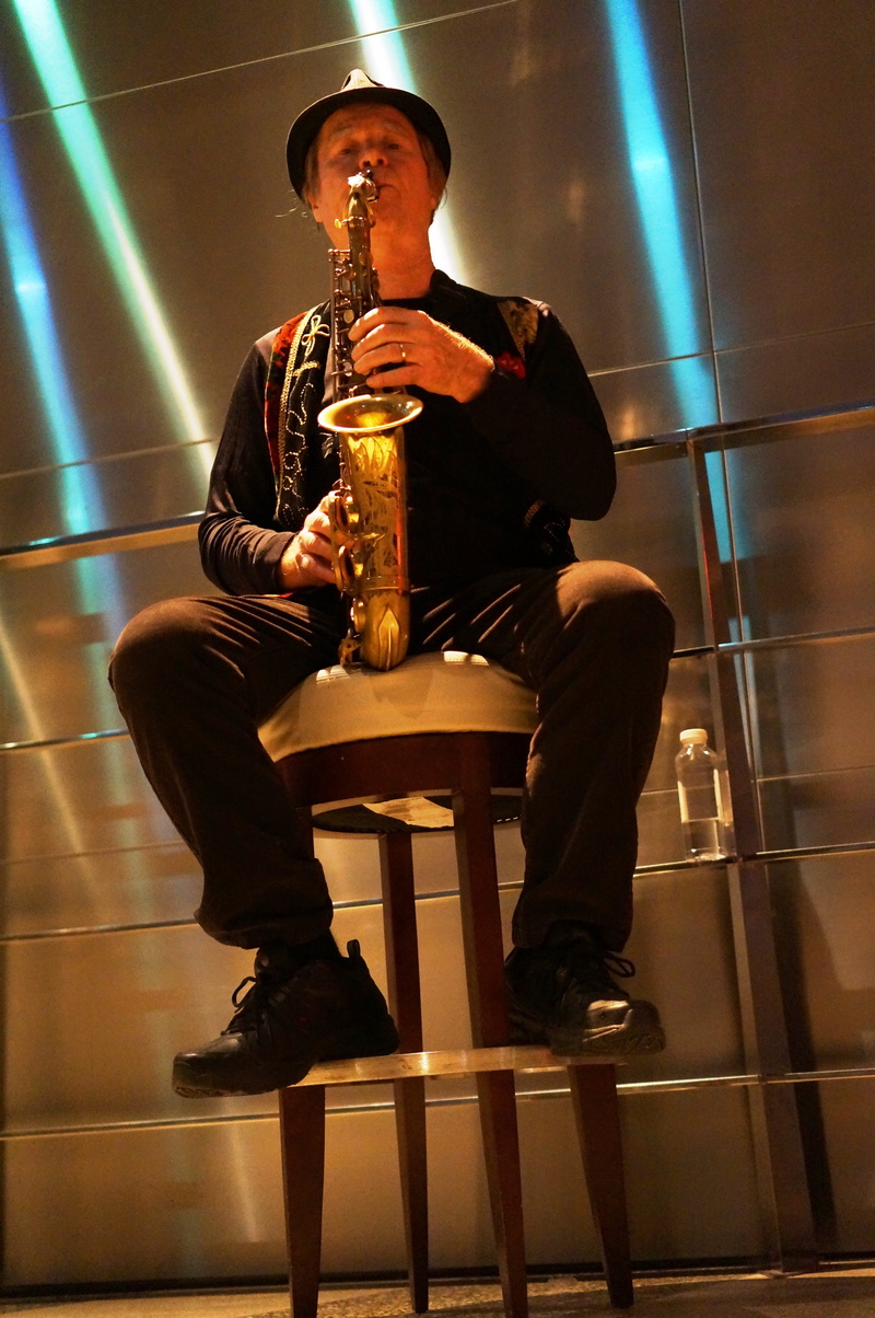 saxophone, public, music, new york, 4K, artist, wind instrument, low angle view, band, street music, musician, empire state building, illuminated, indoors