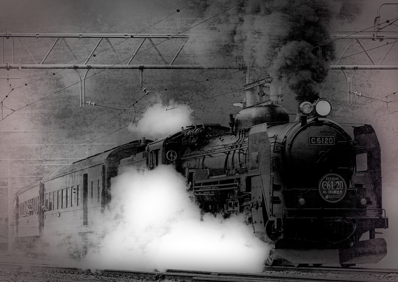 steam, public transportation, factory, smoke - physical structure, built structure, old, ancient, daguerreotype, vehicle, iron, day, locomotive, steel
