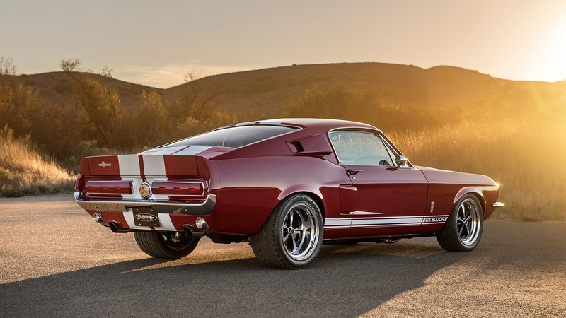 road, classic car, red car, ford, transportation, ford gt, car, sunlight, landscape, ford mustang, vehicle, no people, red, rural scene, sky, land vehicle