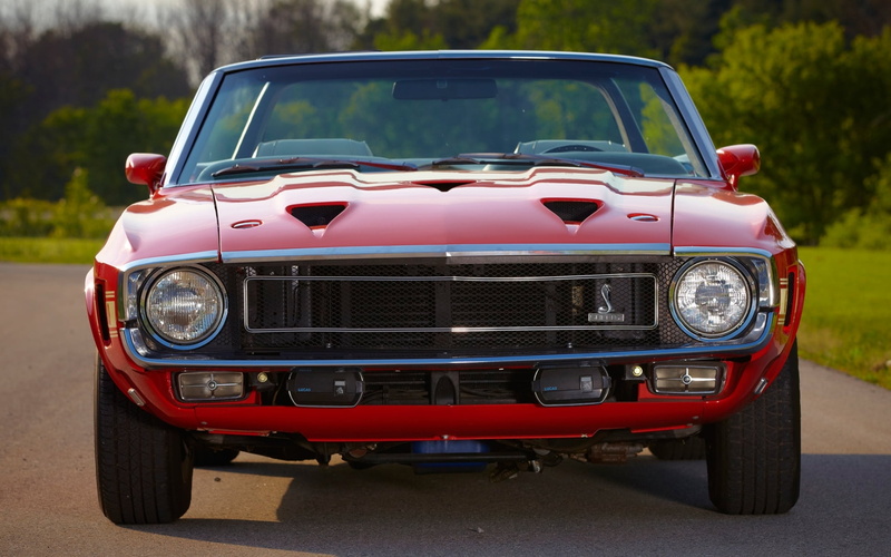 red, nature, 1969, the front, motor vehicle, land vehicle, mode of transportation, GT500, outdoors, road, old, retro styled, stationary, Ford, headlight