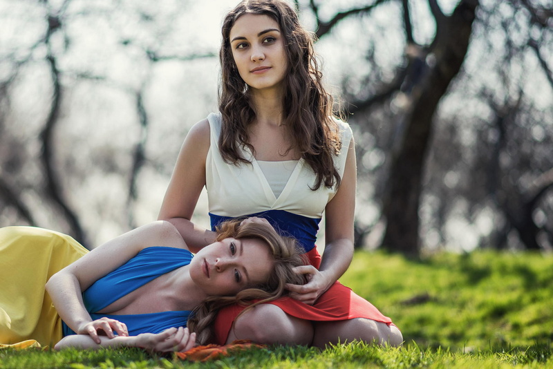 two people, tree, couple - relationship, casual clothing, emotion, white, Ukraine, sisters, relaxation, country, the world, plant, s, nature, dresses, young women