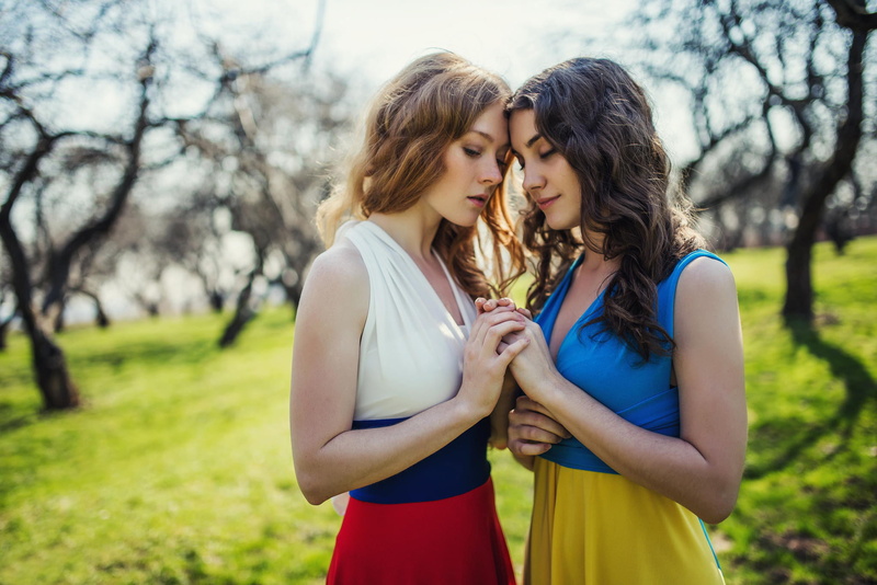fun, brown Hair, caucasian Ethnicity, green Color, two People, long hair, nature, Ukraine, people, friendship, romance, enjoyment, positive Emotion, blue