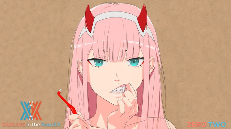 Pink Hair, Green Eyes, 1080P, Toothbrush, Anime, Zero Two (Darling in the FranXX), Darling in the FranXX