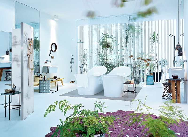 1080P, basin, mirrors, lamps, bench, bathroom, soap, plants, bath mat, slippers, bath tubs, fabulous, towel, white, toothbrush