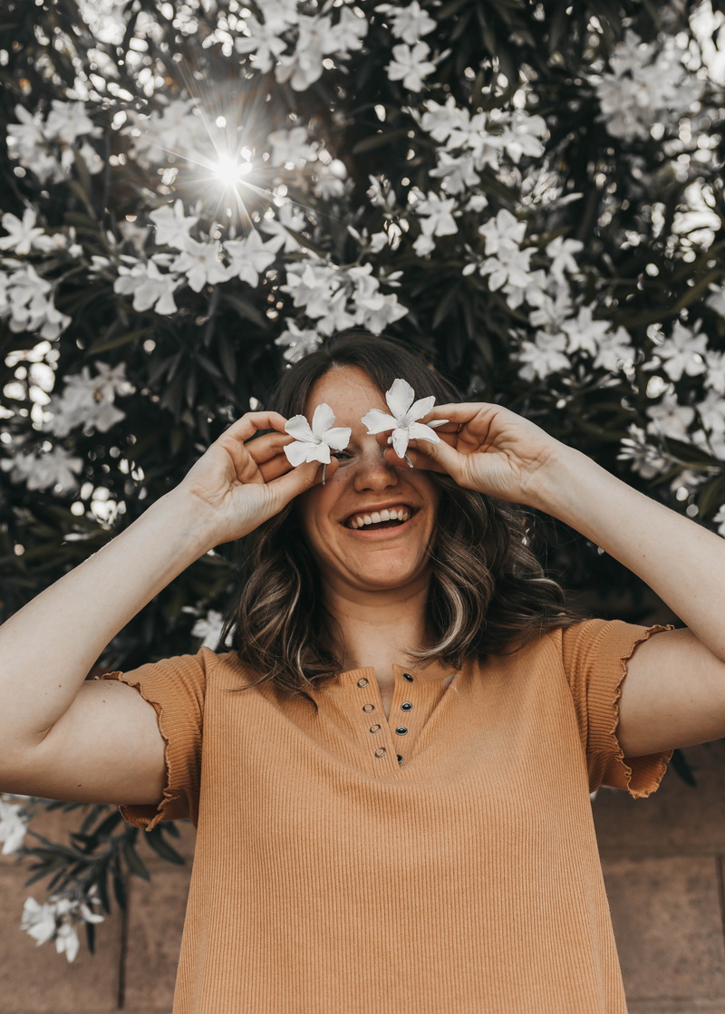 face, cheerful, plant, mouth open, positive emotion, 4K, smiling, looking at camera, young adult, outdoors, toothy smile, flower, apparel, nail, young women