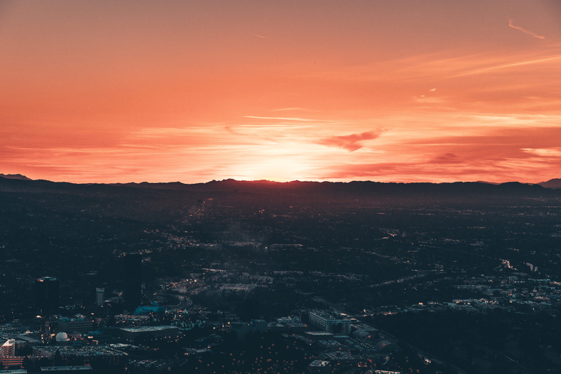 environment, united states, city, red, townscape, los angeles, built structure, building, landscape, red sunset, building exterior, romantic sky, residential district