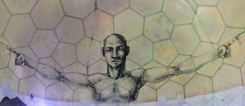 graffiti, street art, art and craft, panorama, architecture, indoors, human representation, radar, no people, teufelsberg, wall - building feature, dome