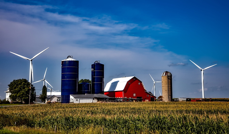 white, rural, landscape, technology, wind, outdoors, iowa, fuel and Power Generation, turbines, sustainable resources, crop, barn, farm, turbine, cilo