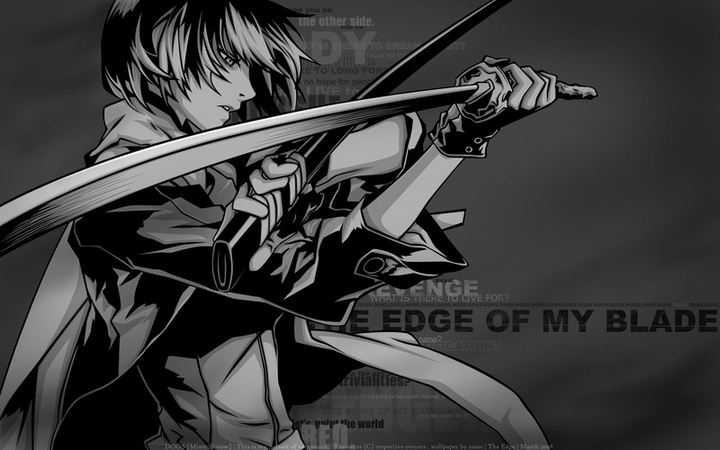 bullets, naoto, fuyumine, shirow, weapon, miwa, 1080P, sword, gloves, monochrome, katana, dogs, carnage