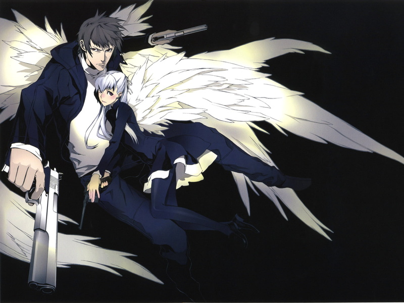 angelos, armas, wings, miwa, 720P, weapon, shirow, hair, gun, henri, white