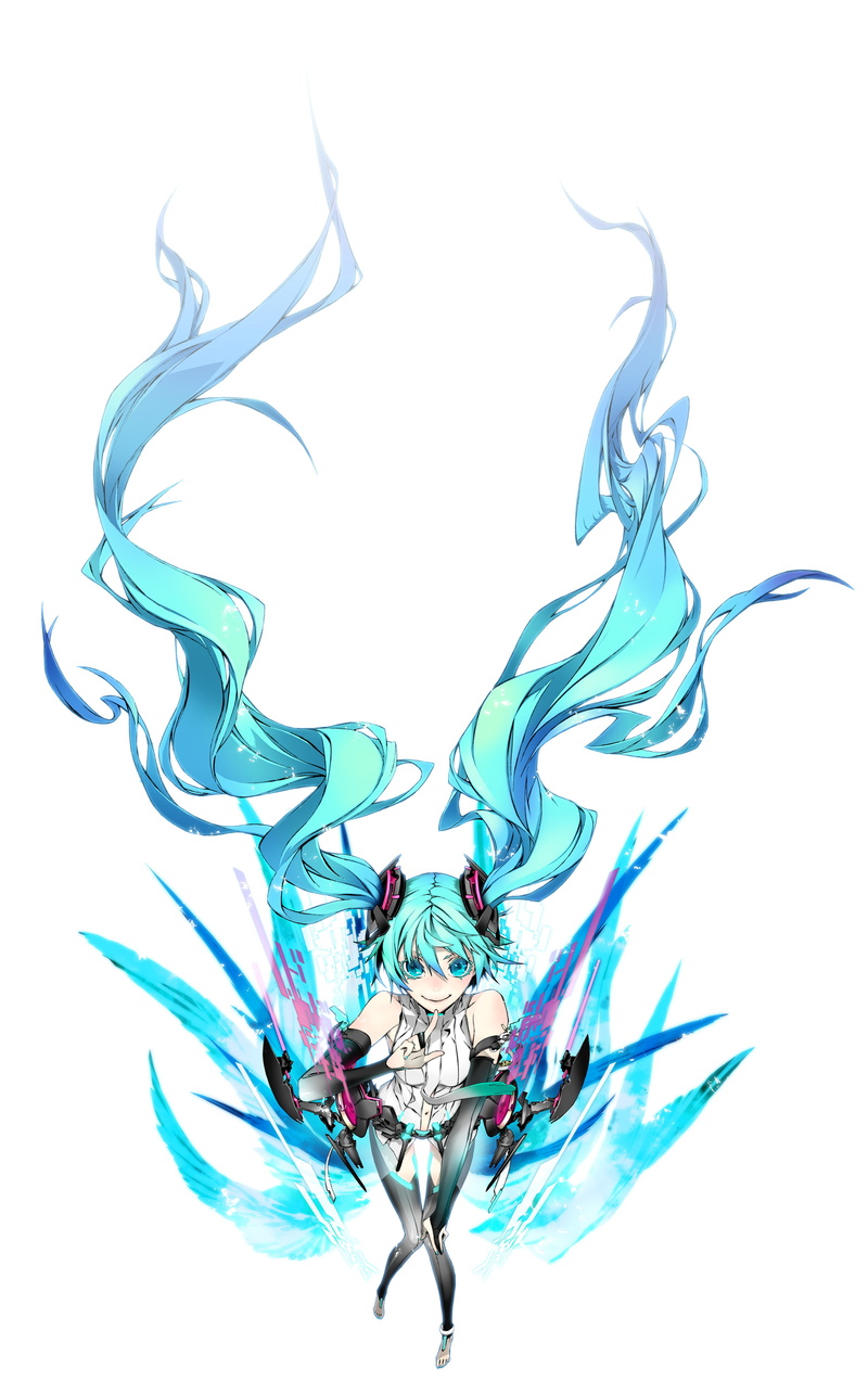 append, simple, miku, hair, girls, long, 2K, shirow, white, anime, miwa, eyes, bodysuits, aqua, background, vocaloid, hatsune
