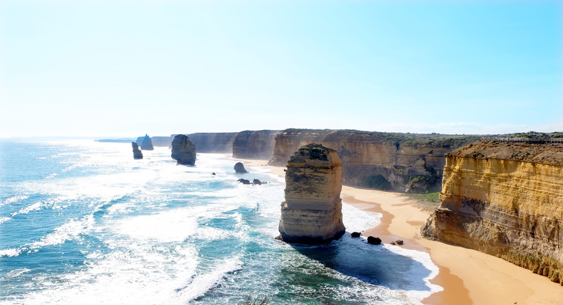 nature, blue, travel, copy space, australia, wave, scenics - nature, rock - object, 4K, water, 12 apostles, sea, no people, arch, land, day, outdoors