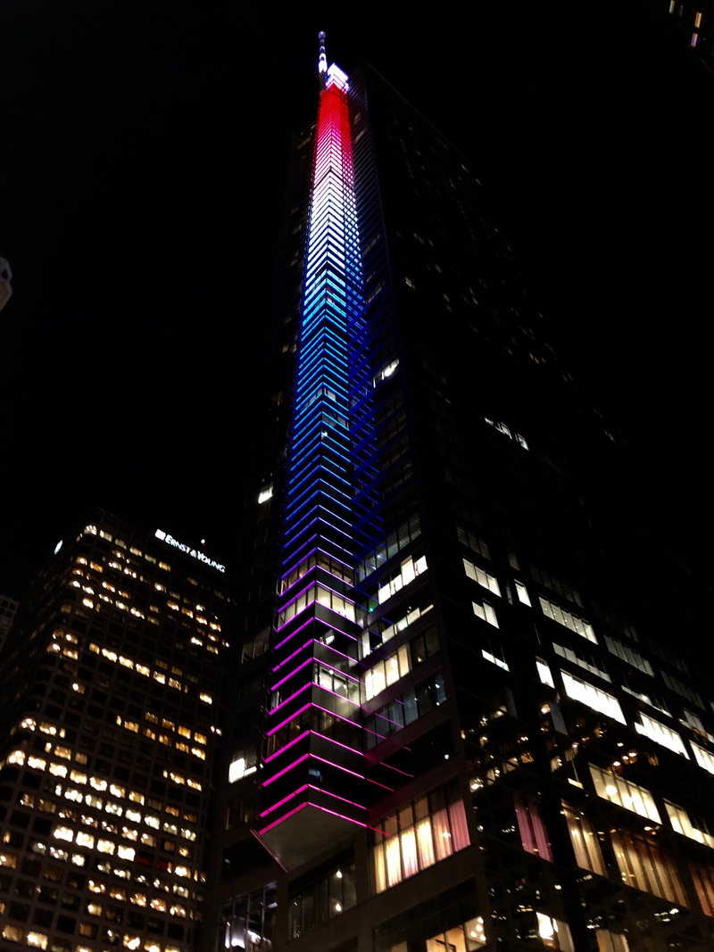 tall - high, office building exterior, high rise, low angle view, modern, downtownlosangeles, united states, travel destinations, nightlife, losangelescalifornia