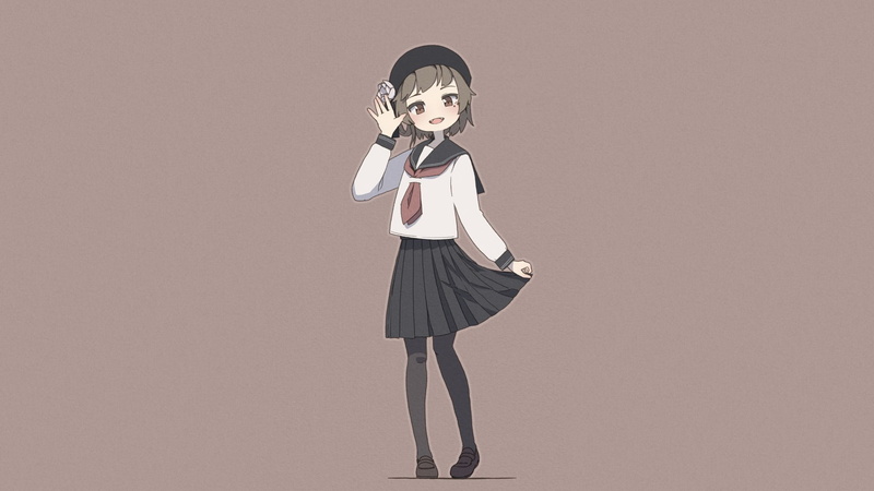 standing, indoors, manga, one person, portrait, uniform, offspring, innocence, studio shot, child, front view, brown background, girls, females, anime